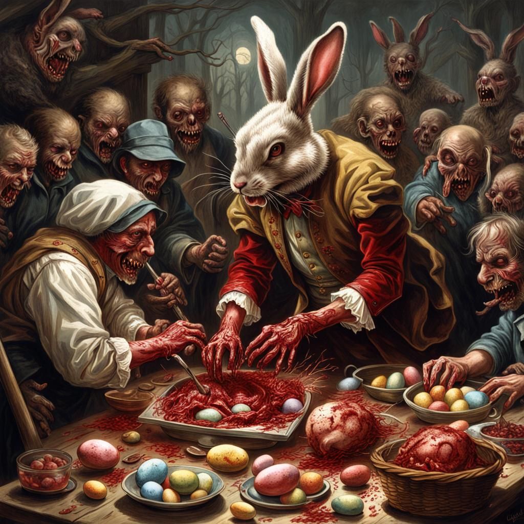 Horror Easter Bunny Cannibalism: Hyper-Realistic Art