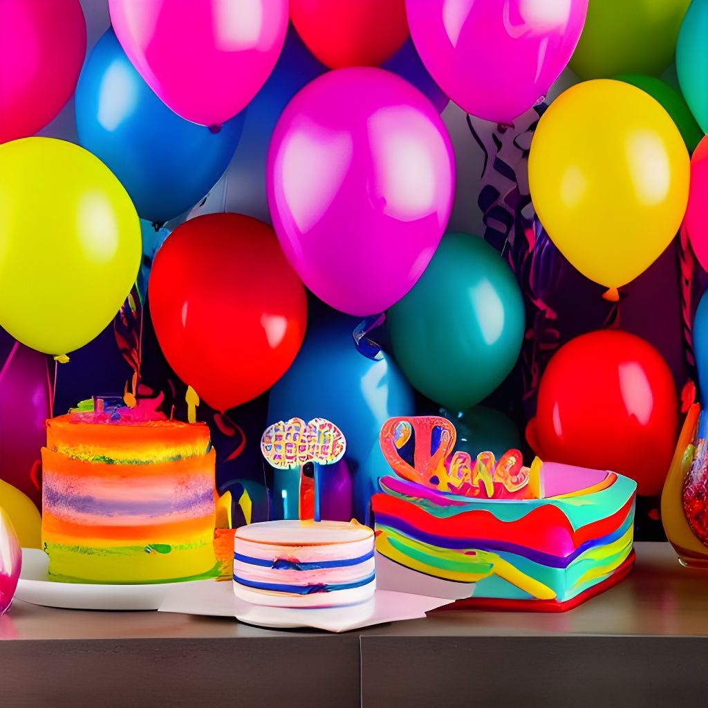 Festive Birthday Card with Balloons and Cake