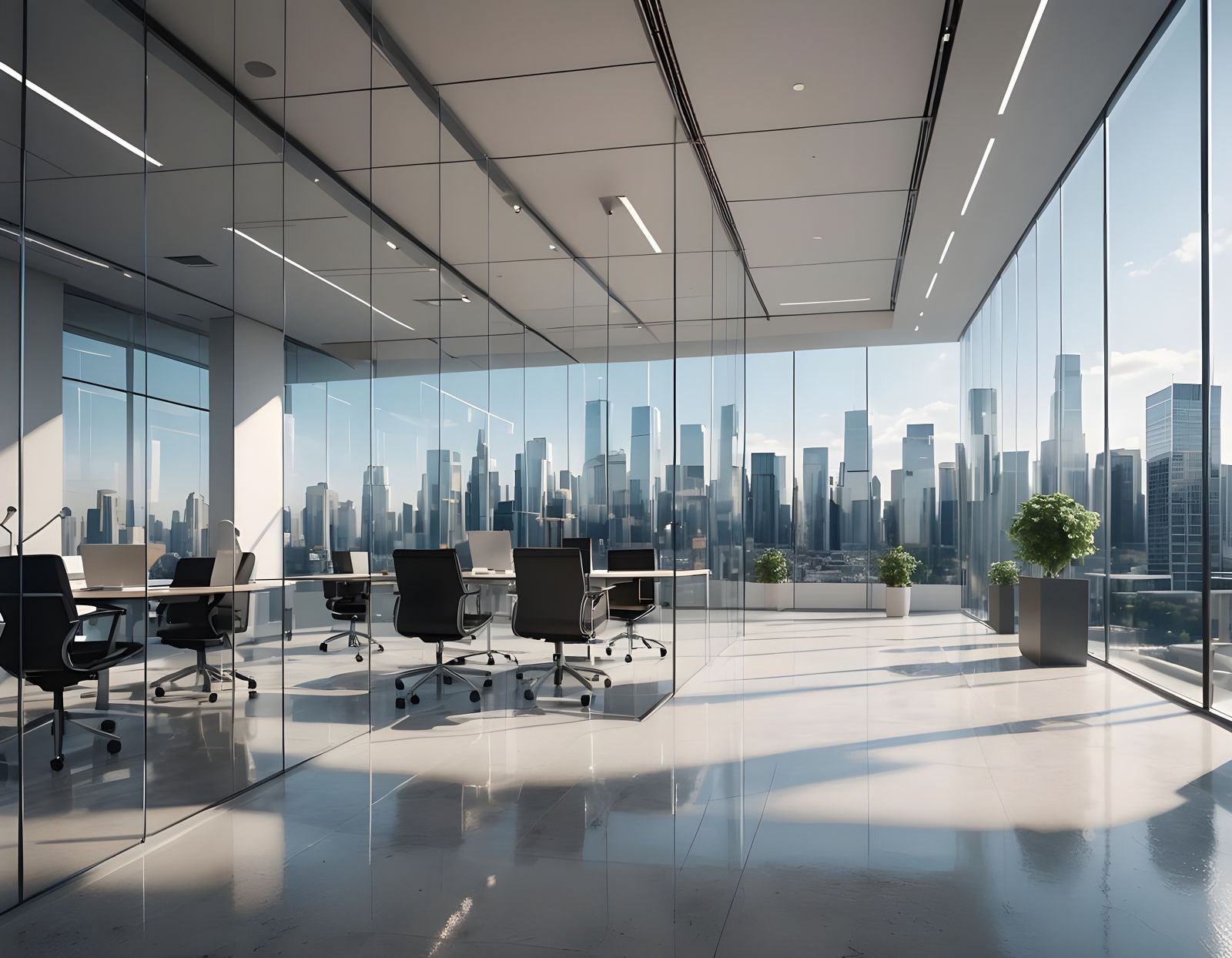 Modern Glass Office Wall Mockup in 3D Rendering