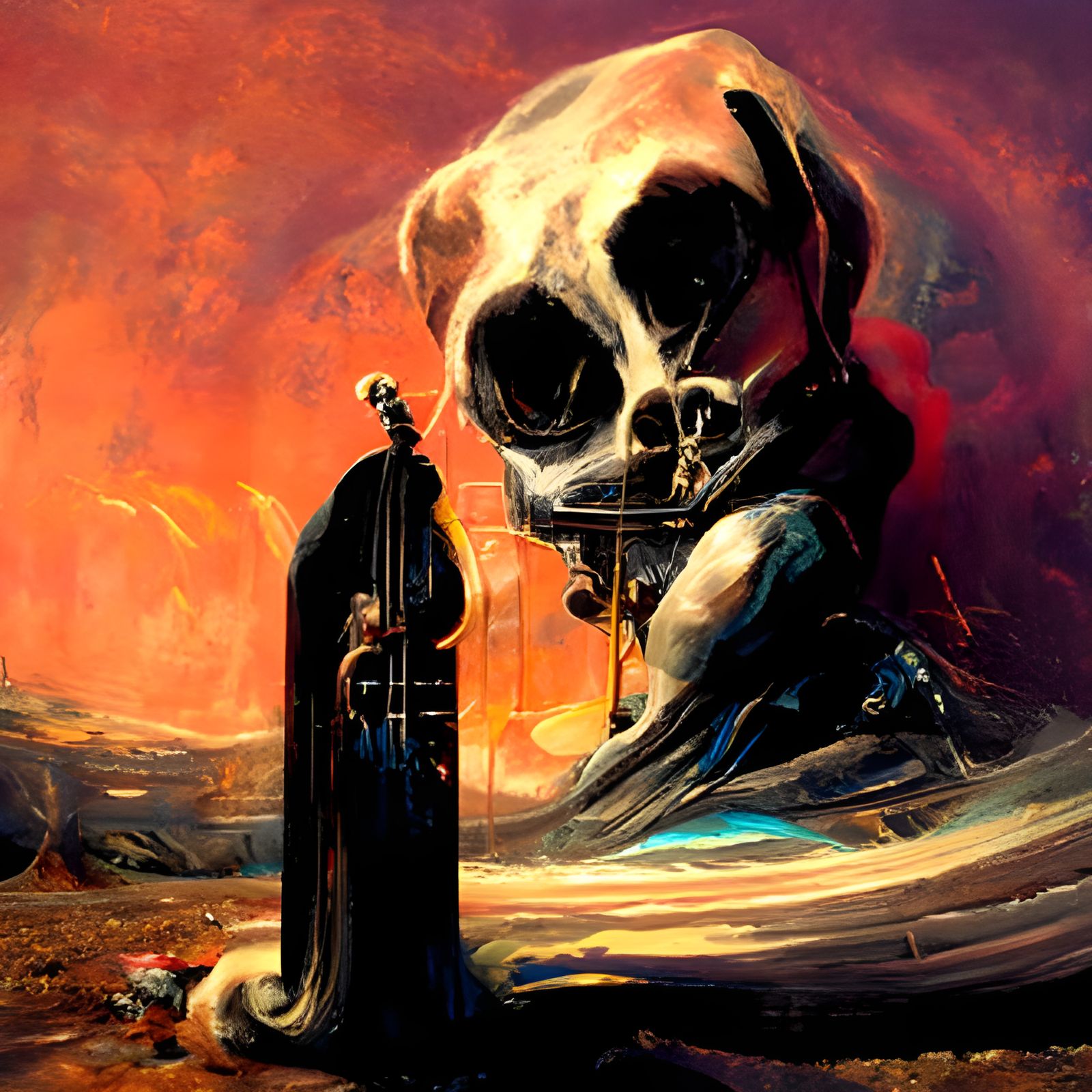 Skeleton Cellist: A Gothic Surreal Oil Painting
