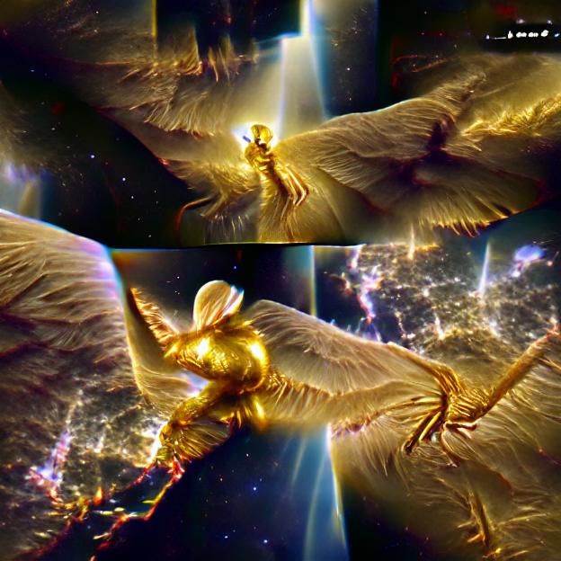 Golden Angels Soaring Through Space Nebula