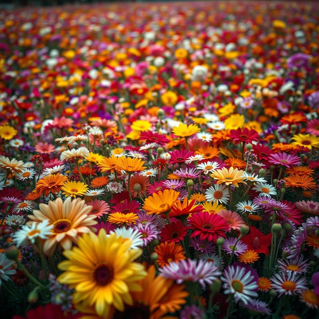 Vibrant Floral Field in Hyperrealistic Photorealism