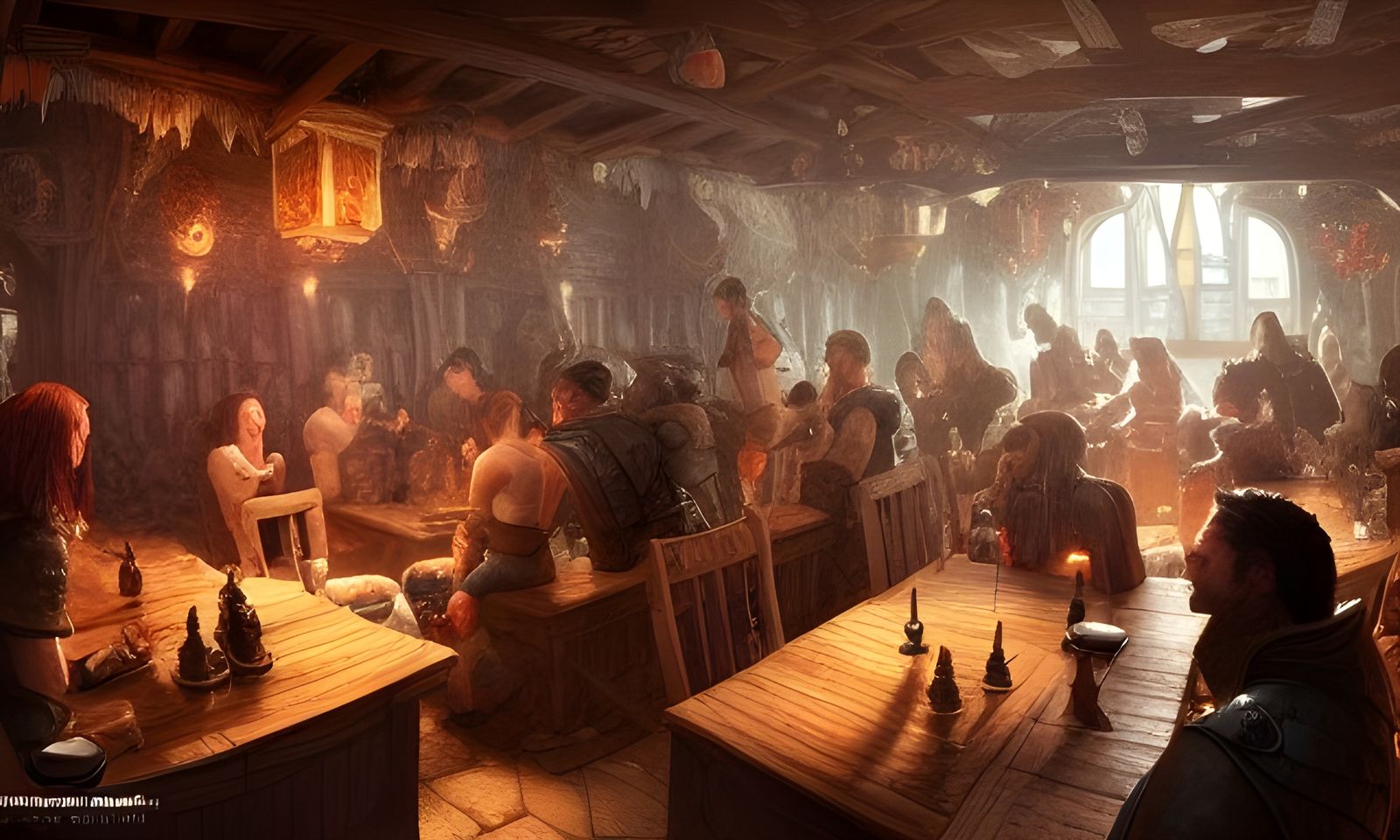 Medieval Tavern Interior: Detailed Fantasy Art