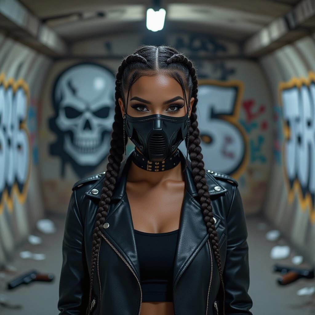 Woman in Mask Spraying Graffiti: Realistic Underground Scene