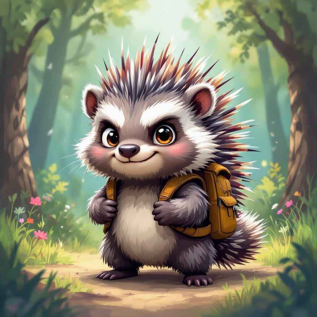 Smirking Porcupine Ready for a Fight in Forest
