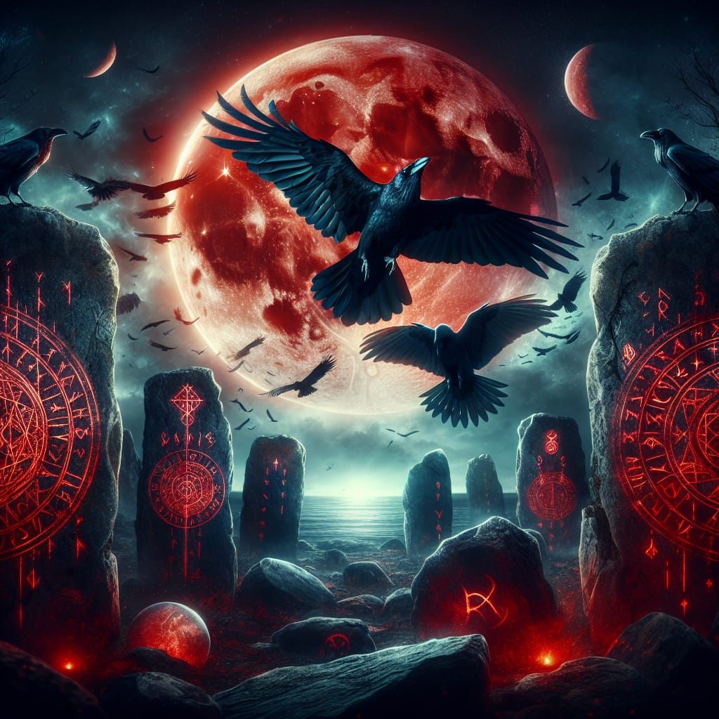 Ravens Guard Ancient Secrets Beneath a Blood-Red Moon