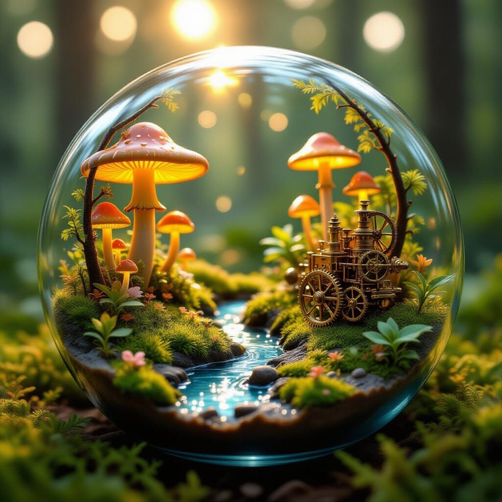 Magical Automaton Tends Steampunk Terrarium World