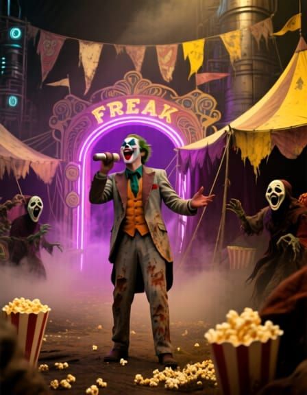 Distorted Freak Show Entrance in Vintage Photography Style