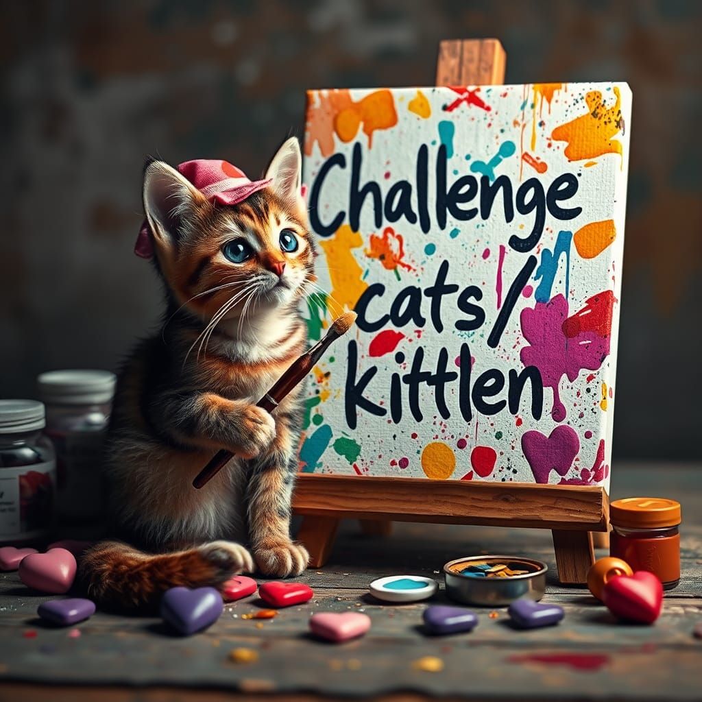 Cat Artist Painting a Colorful Challenge