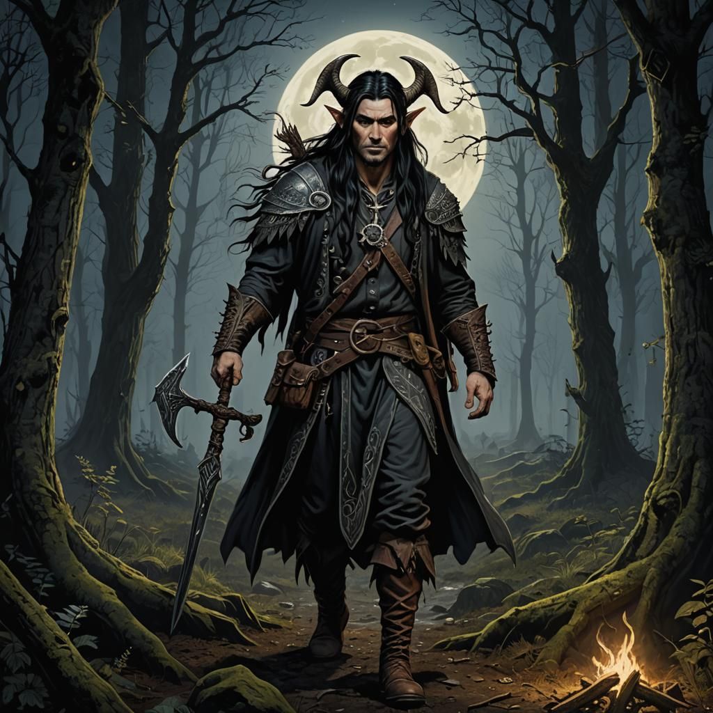 Halfling Shaman in Moonlight, Matte Painting