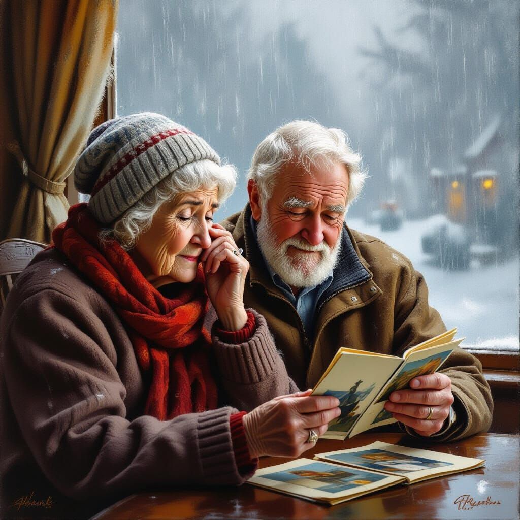 Elderly Couple Reminiscing in Rockwell Style