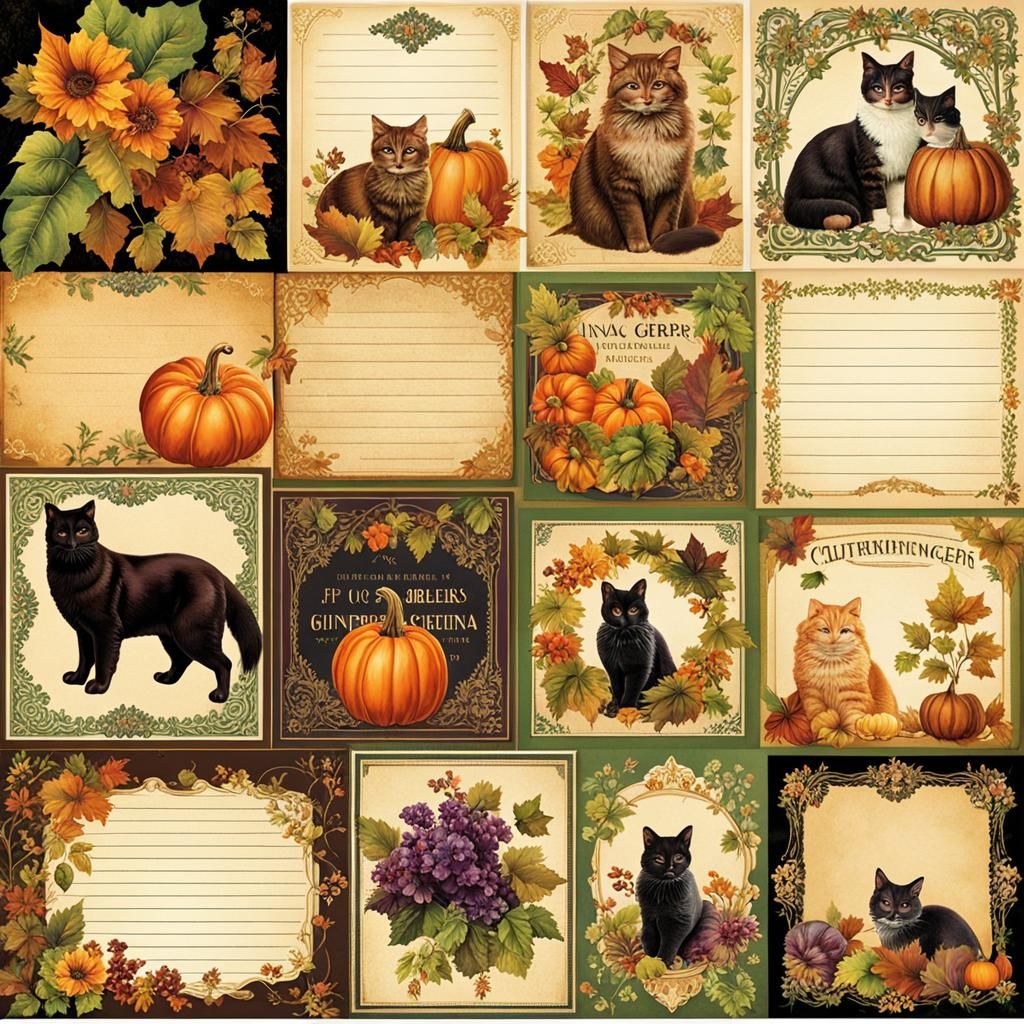 Vintage Autumn Scrapbook Collection in Gouache Style