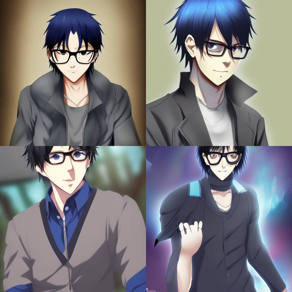 Anime Style Man with Black Hair and Glasses