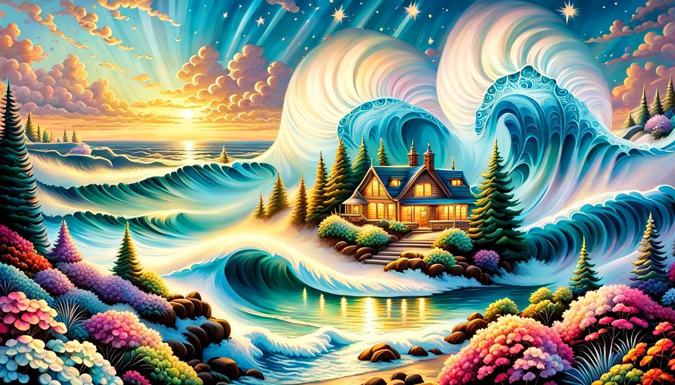 Festive Abstract Snowscape in Ethereal Fantasy Style