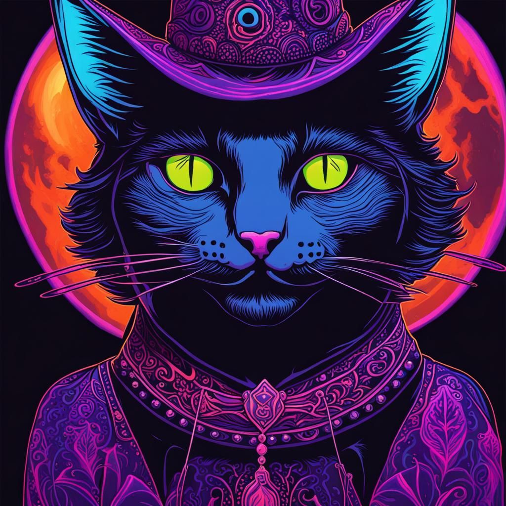 Blacklight Cat Witch Art