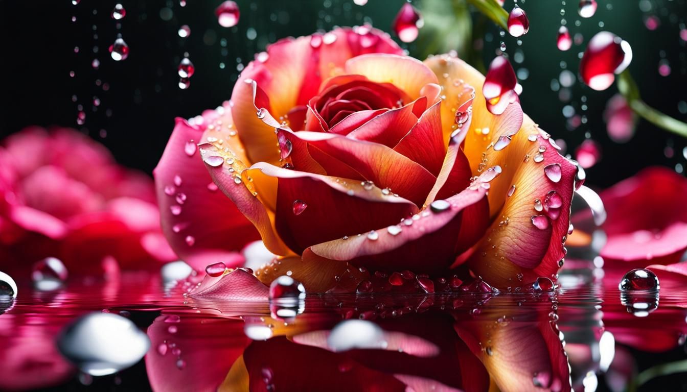 Rose with Dew Drops in Hyperrealistic Style