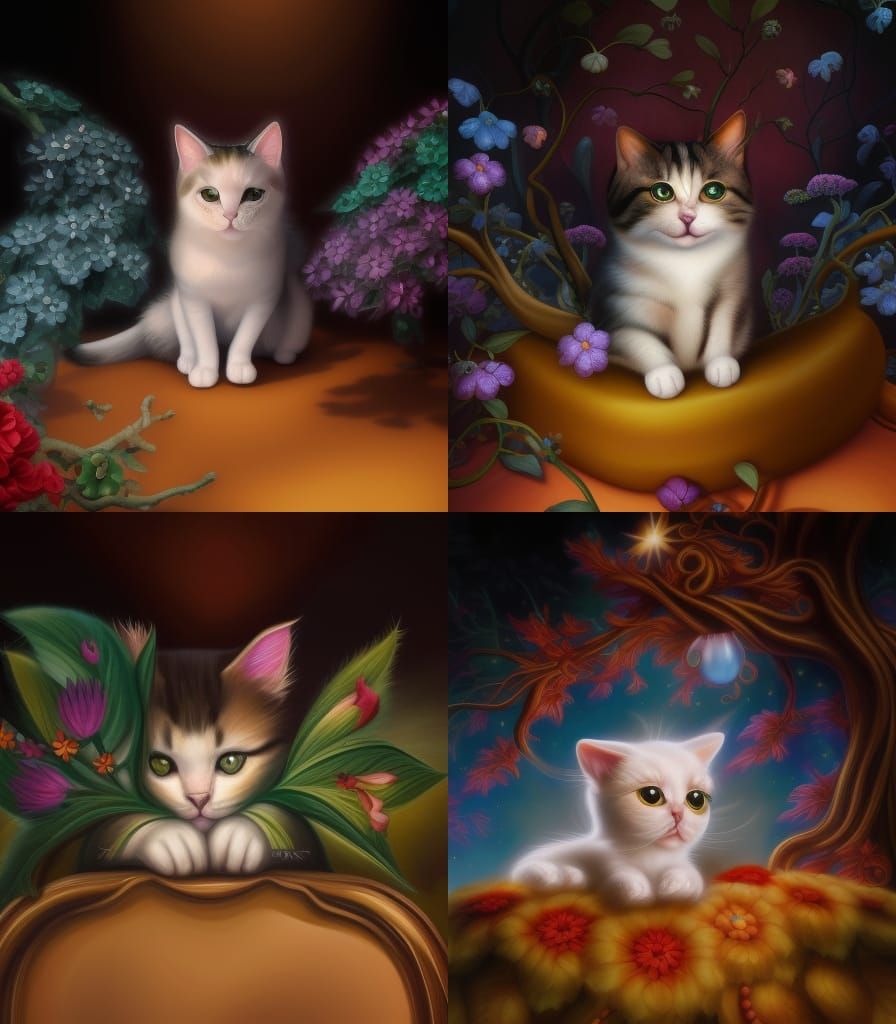 Adorable Cat with Biomorphic Trees, Catherine Abel Style