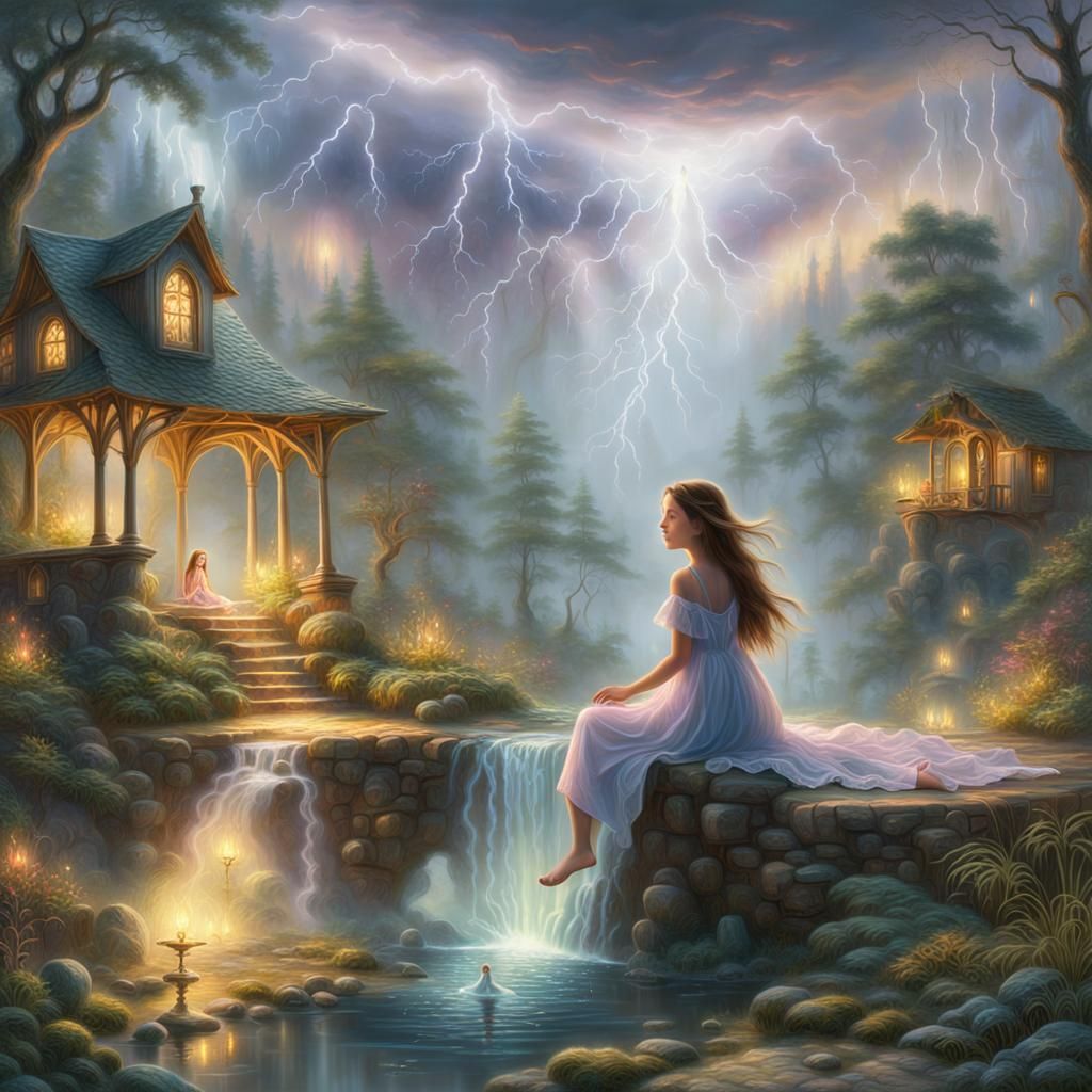 Psychedelic Forest: Girl with Floating Objects