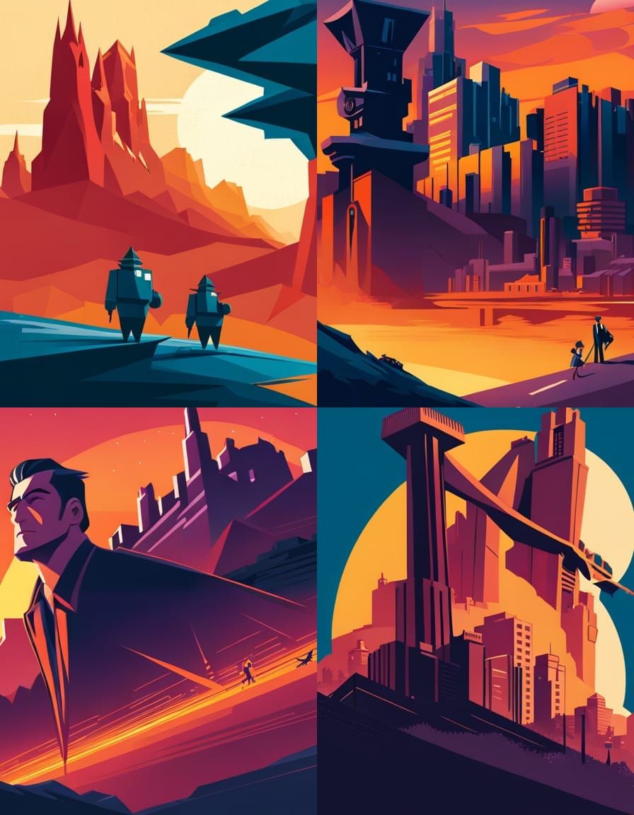 Stylized Character Art in Mid-Century Modern Style