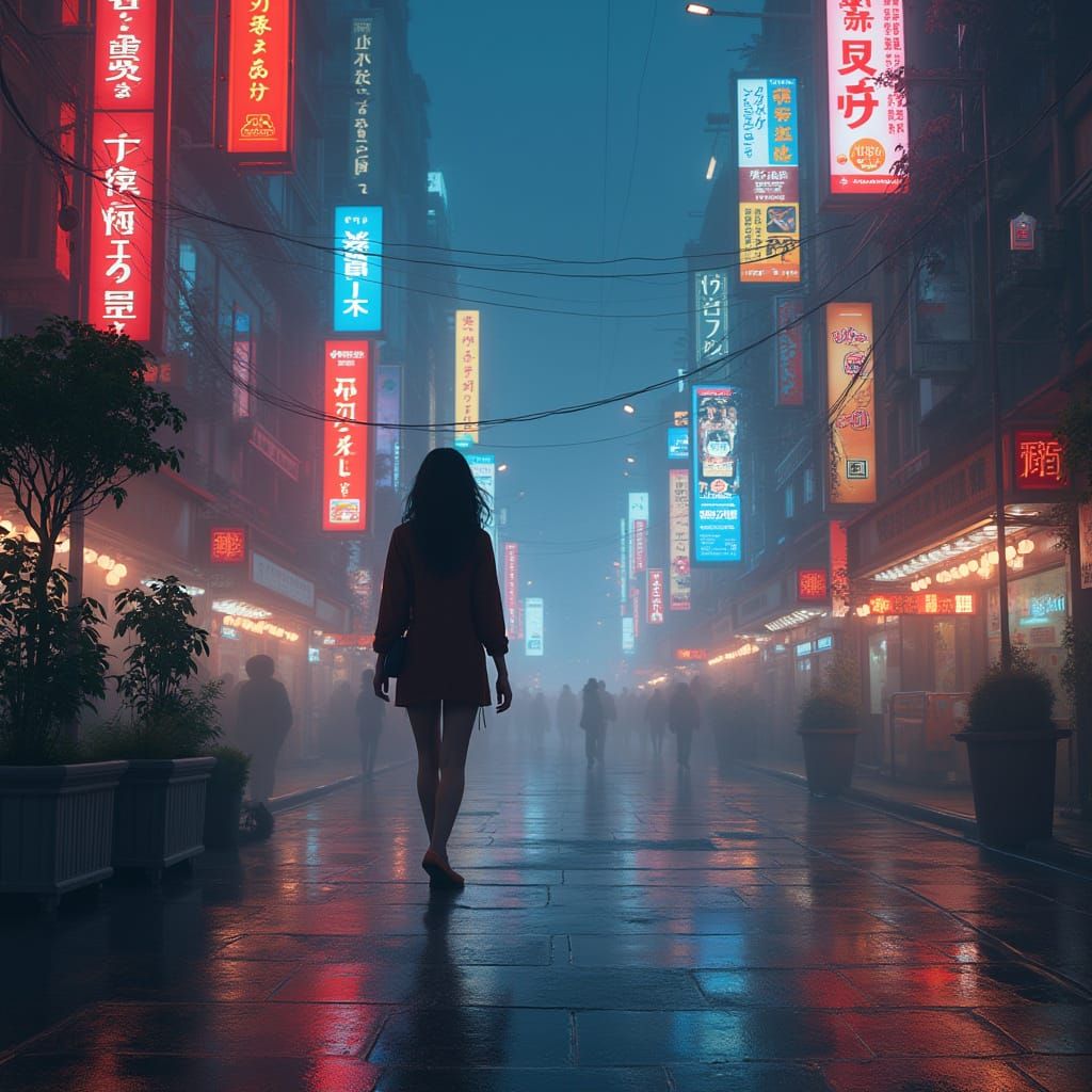 Cyberpunk Chinese Cityscape with Neon Lights