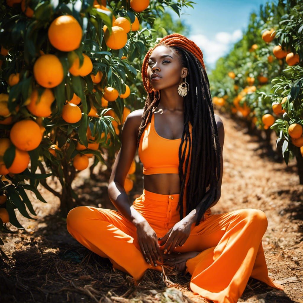 Black Woman with Orange Dreads in Orange Grove