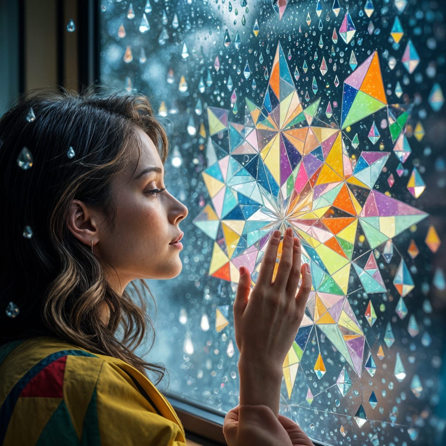 Kaleidoscope Rain: Prismatic Window View