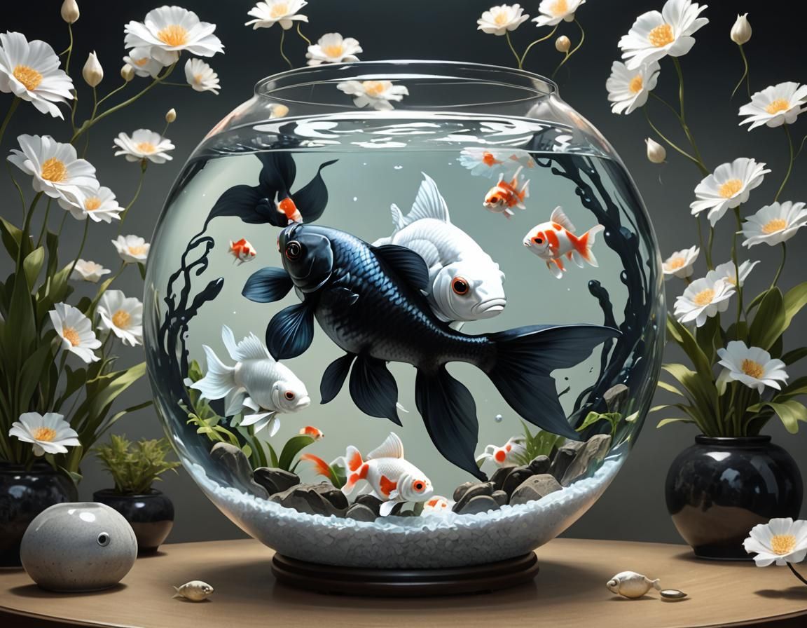 Goldfish Create Yin Yang Symbol, Detailed Digital Art