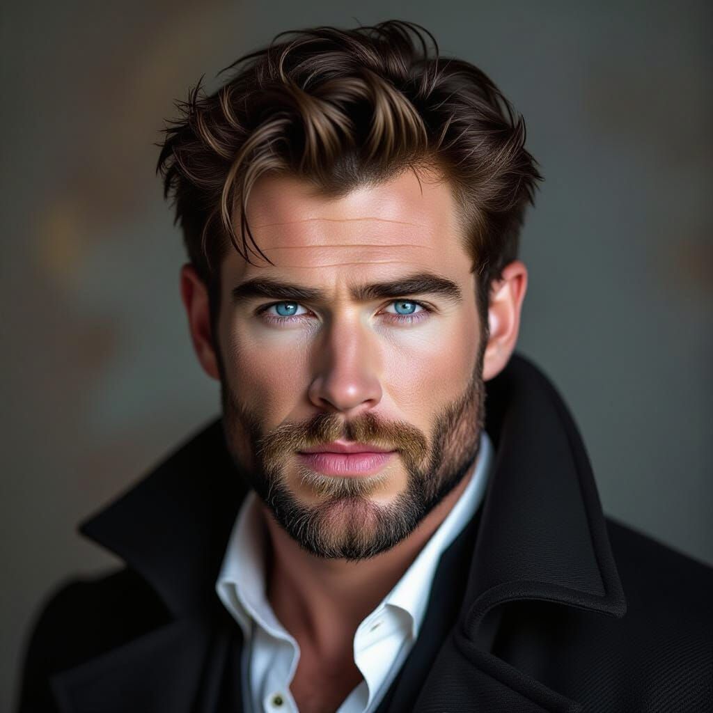 Vampire with Piercing Blue Eyes in Romantic Style