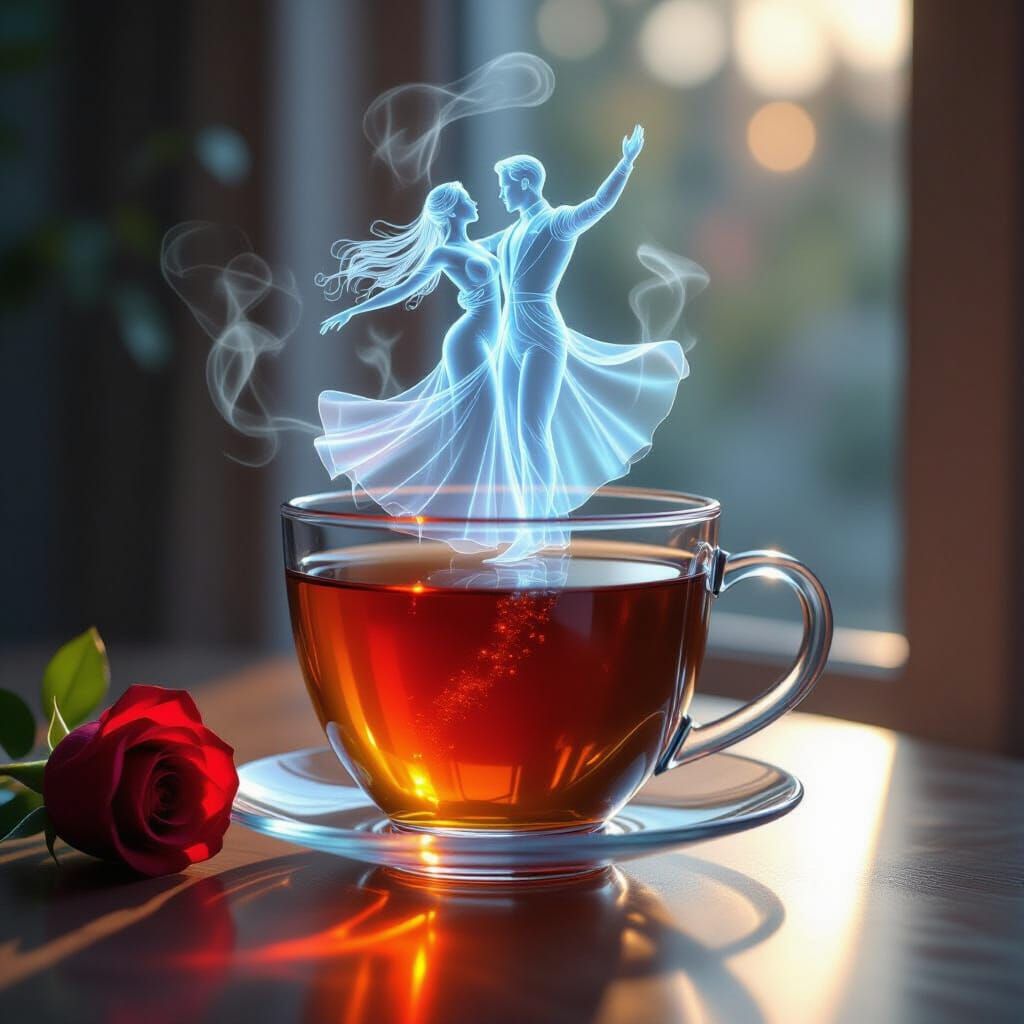 Glass Tea Cup Hologram in Futuristic Style