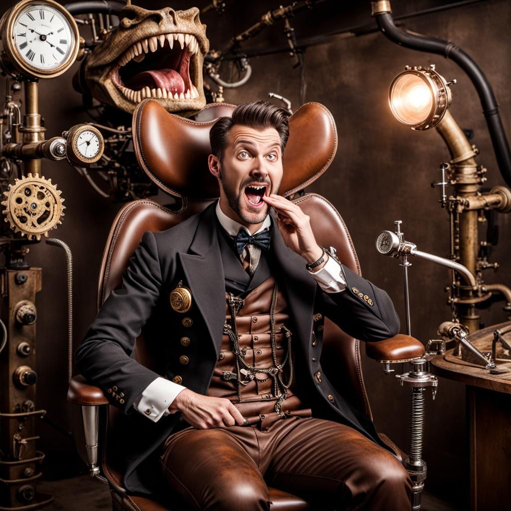Petrified Man in Dentist Chair, Steampunk Style