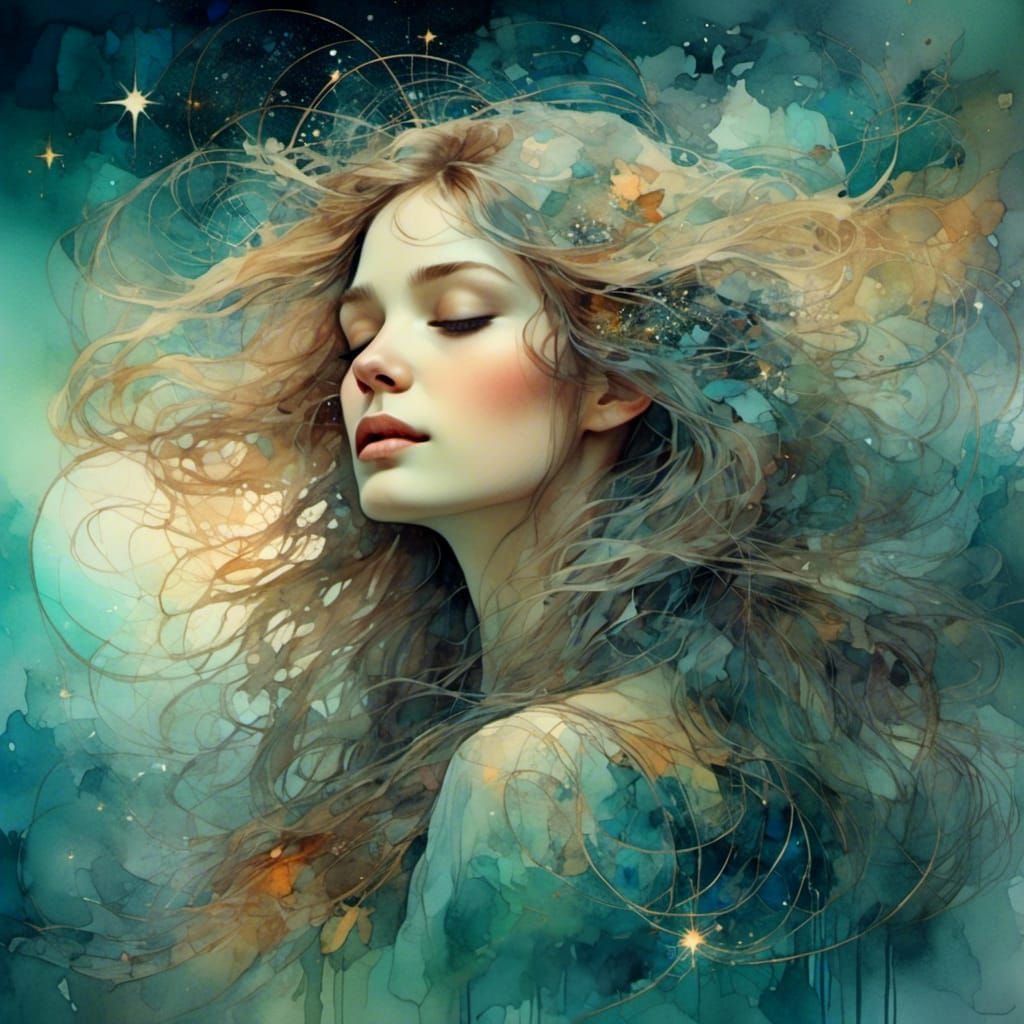 Dreamscape: Woman with Flowing Hair in Digital Art