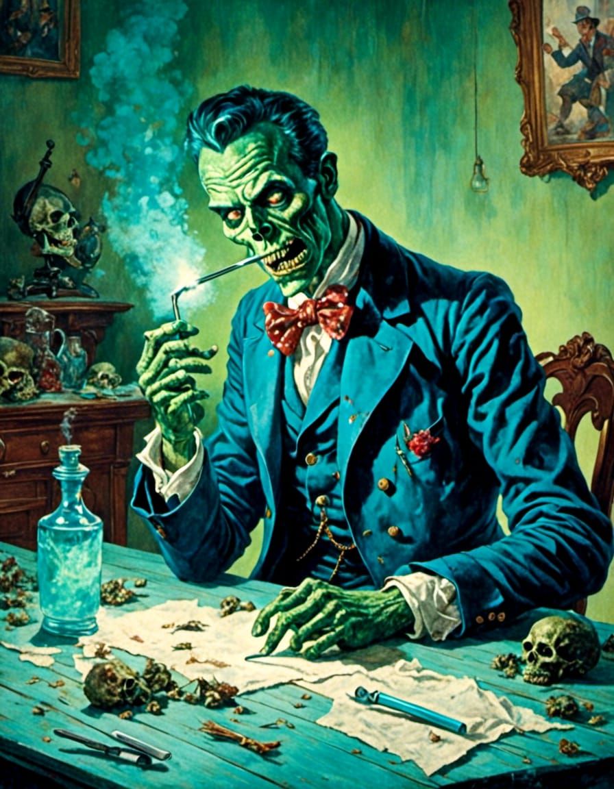 Zombie Snorting Powder in Retro Rockabilly Style