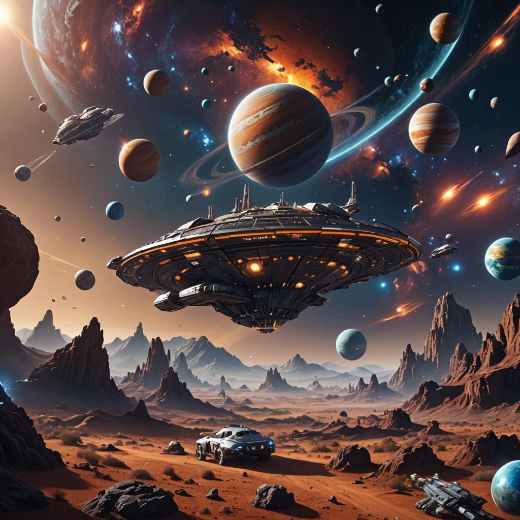 Spaceship Exploring Galaxy in 3D Art Style