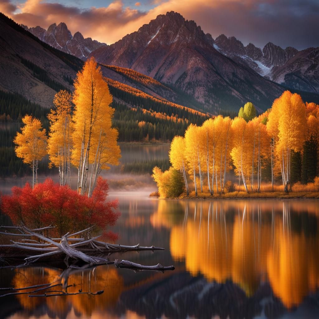 Sunrise Over Autumn Lake: High-Resolution Photography
