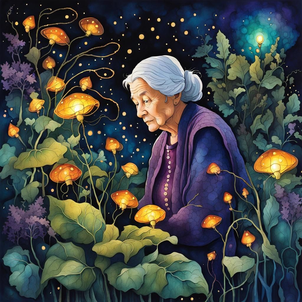 Ethereal Alcohol Ink Garden at Night