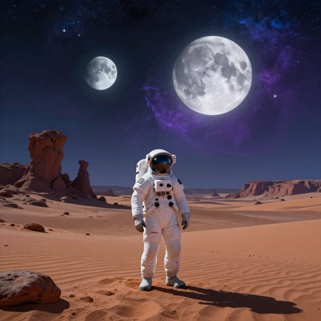 Astronaut on Alien Desert Under Two Moons, Concept Art