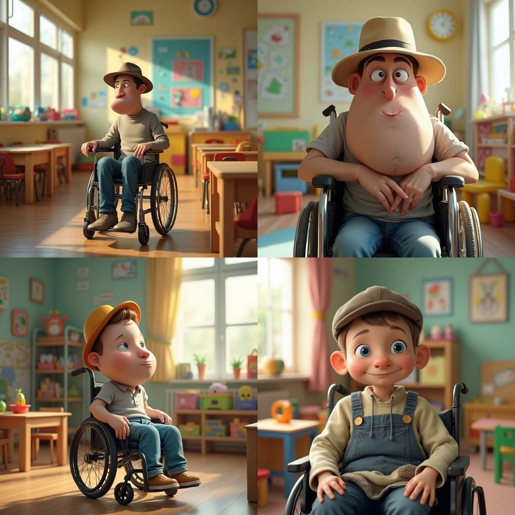 Young Man with Elongated Chin in Wheelchair