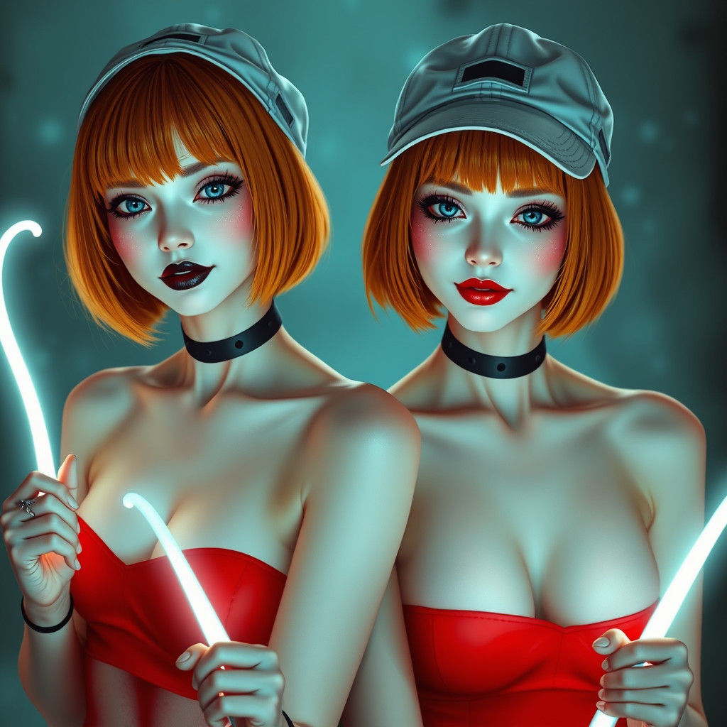 Ethereal Twins with Neon Whips, Hyperdetailed Fantasy