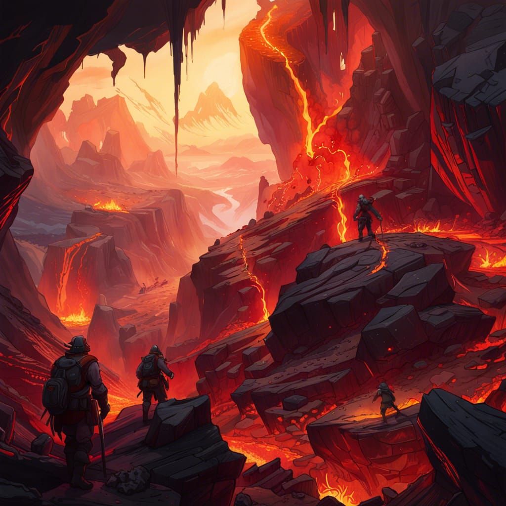 Dramatic Lava Pit in Watercolor Style