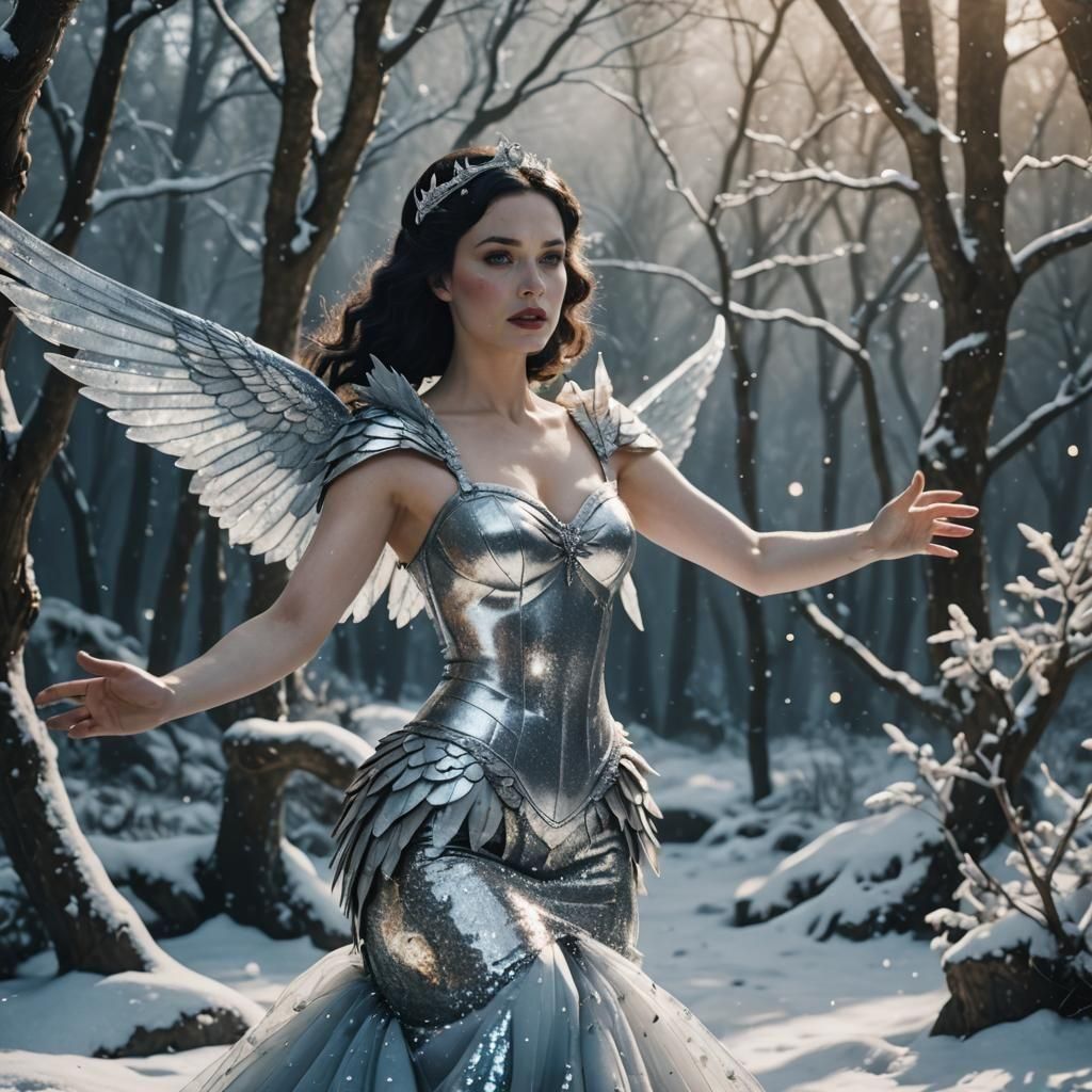 Snow White Space Mermaid with Silver Wings