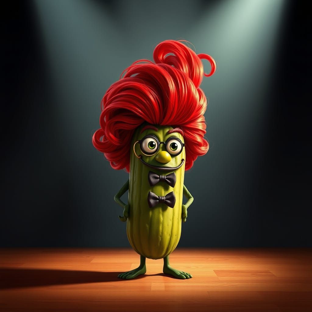 Dapper Pickle in Wig on Stage