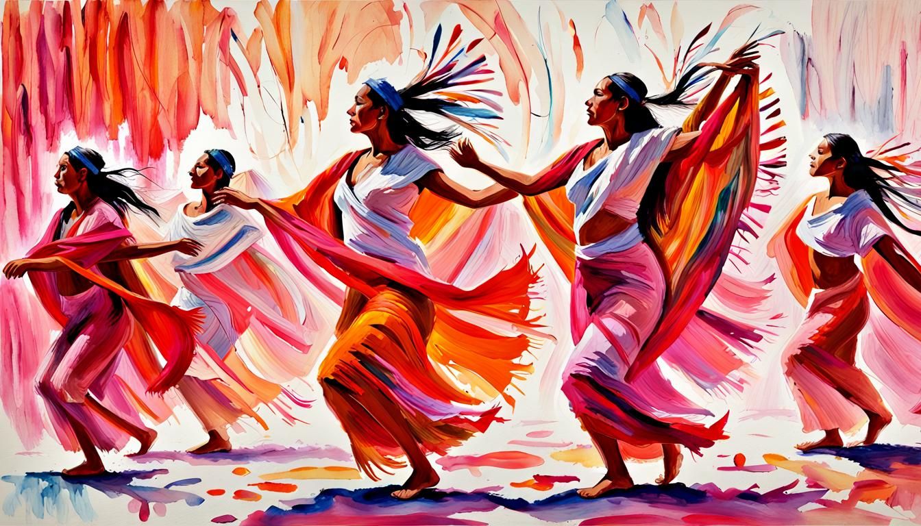 Native American Shawl Dance in Watercolor Style
