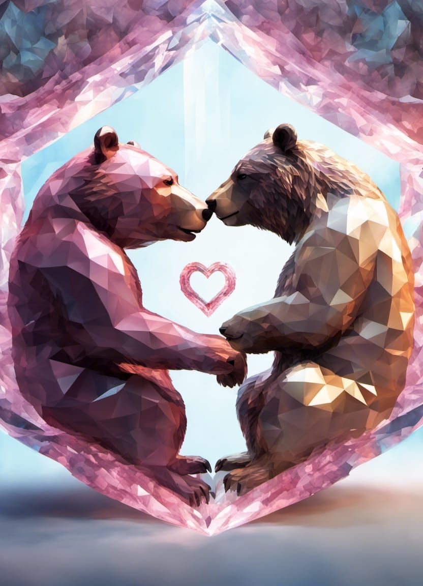 Bears in Crystal Heart with Digital Hearts