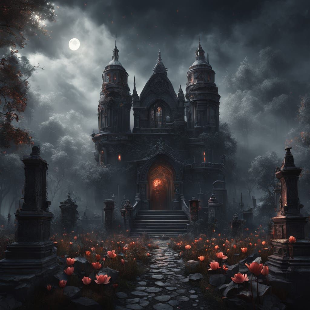 Vampire Bride in Moonlit Graveyard