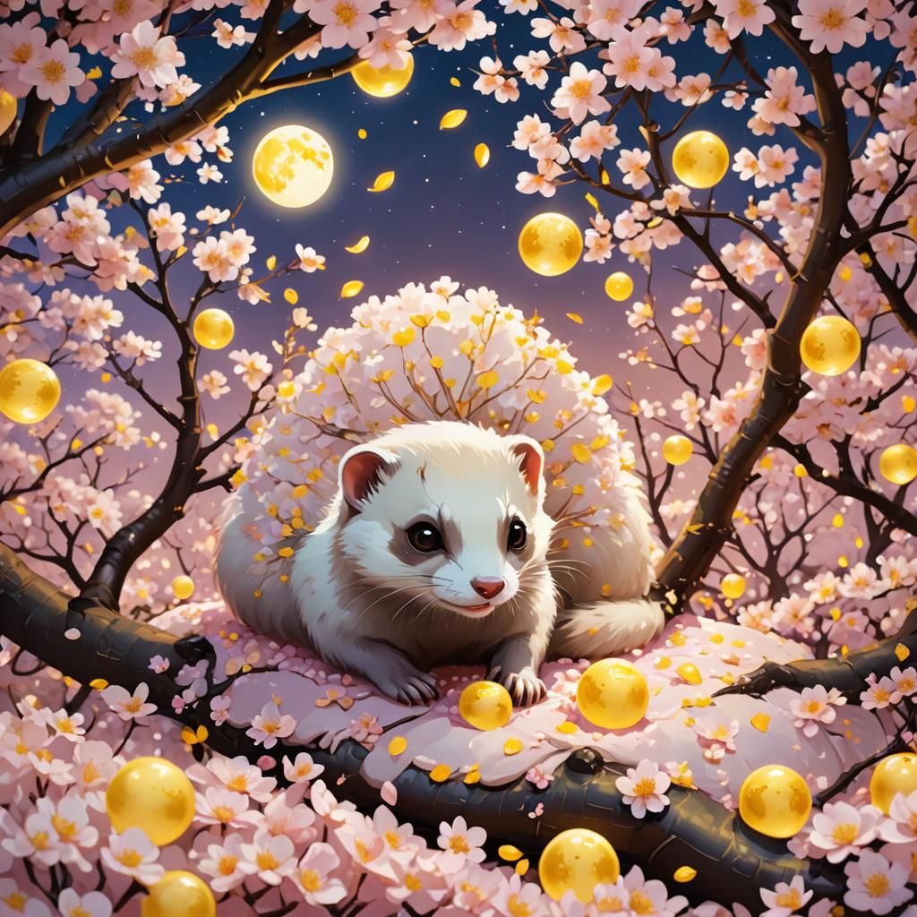 Anime Ferret in Cherry Blossom Dreamscape