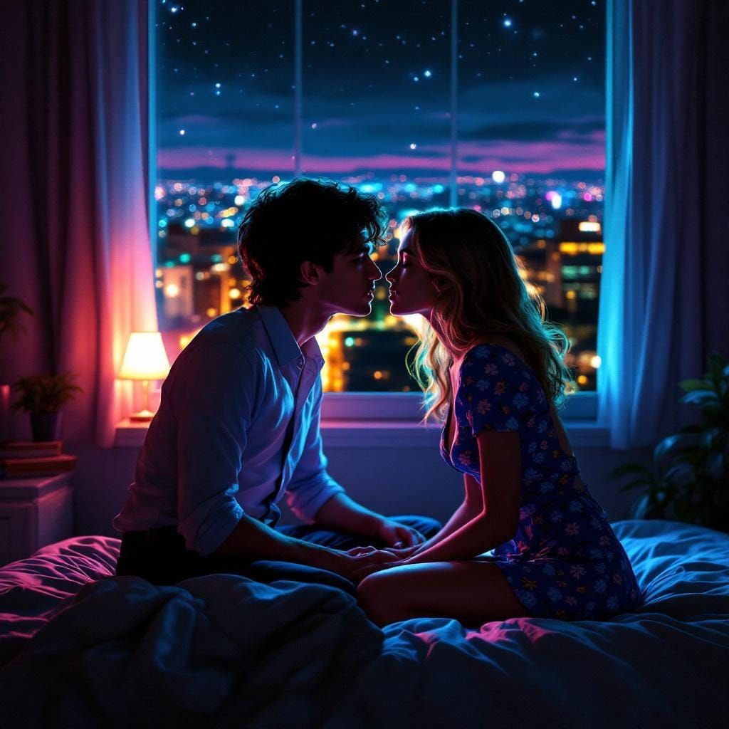 Synthwave Kiss in a Hyperrealistic 1980s Dorm Room