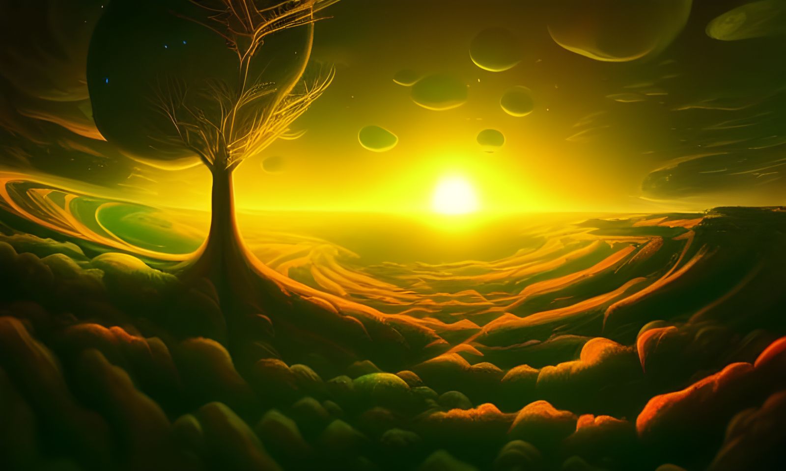 Surreal Cosmic Landscape in Digital Art Style