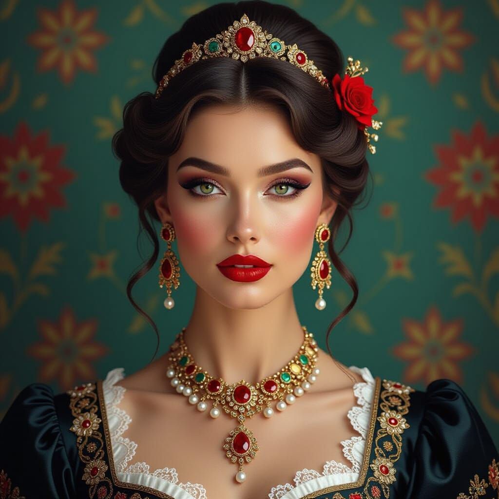 Hyperrealistic Portrait of a Beautiful Woman with Ornate Jew...