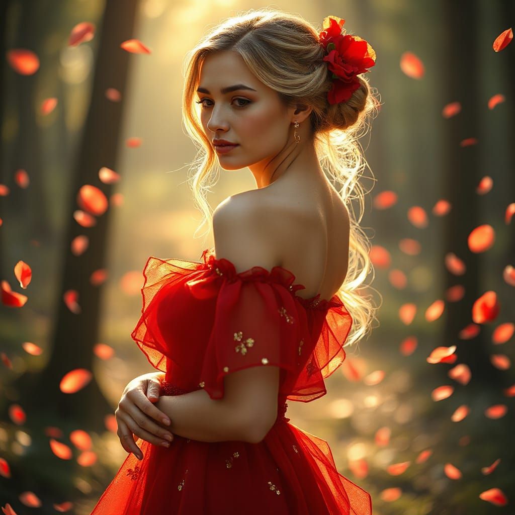 Photorealistic Portrait of Latina Woman with Flower Updo