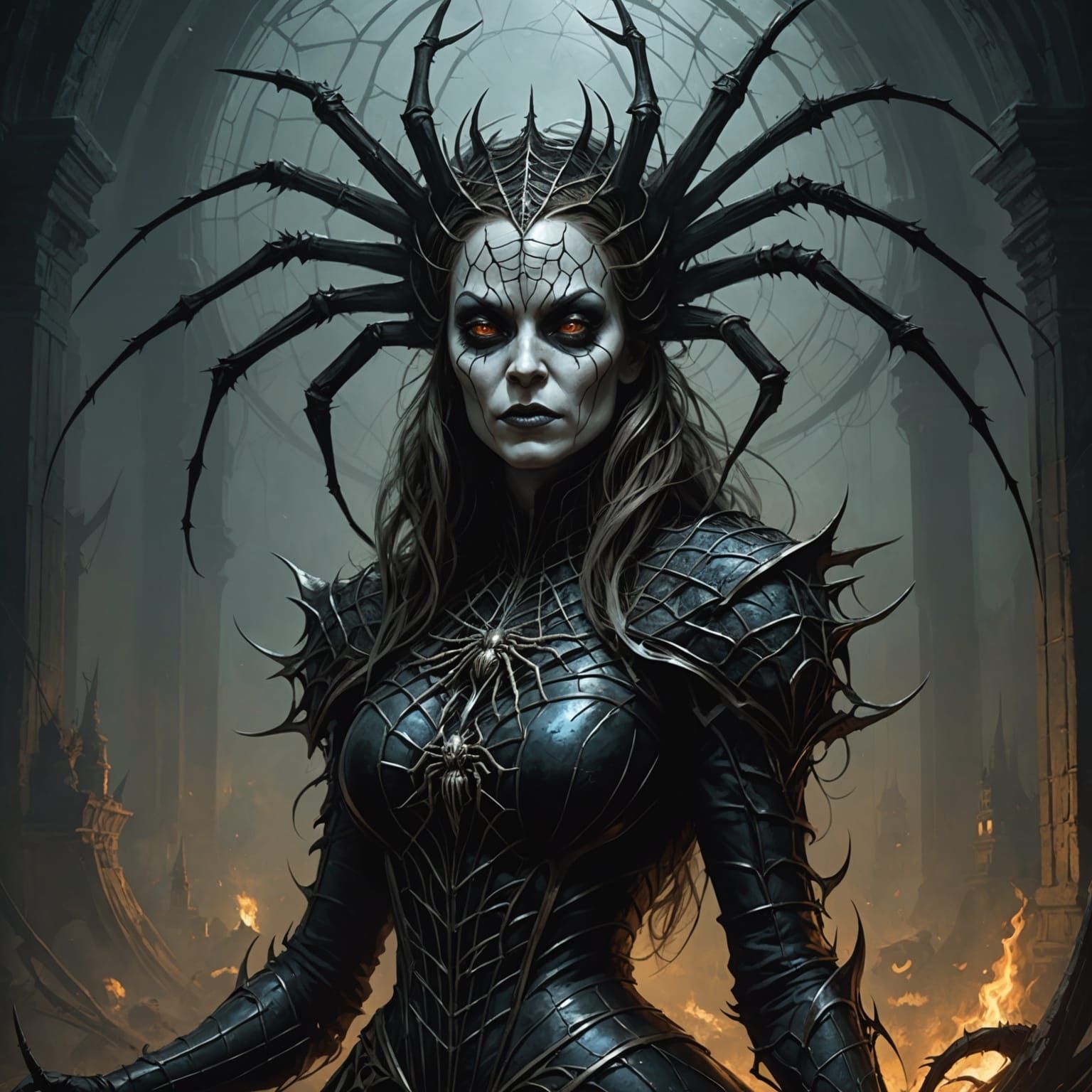 Horrifying Spider Queen in Gothic Horror Style